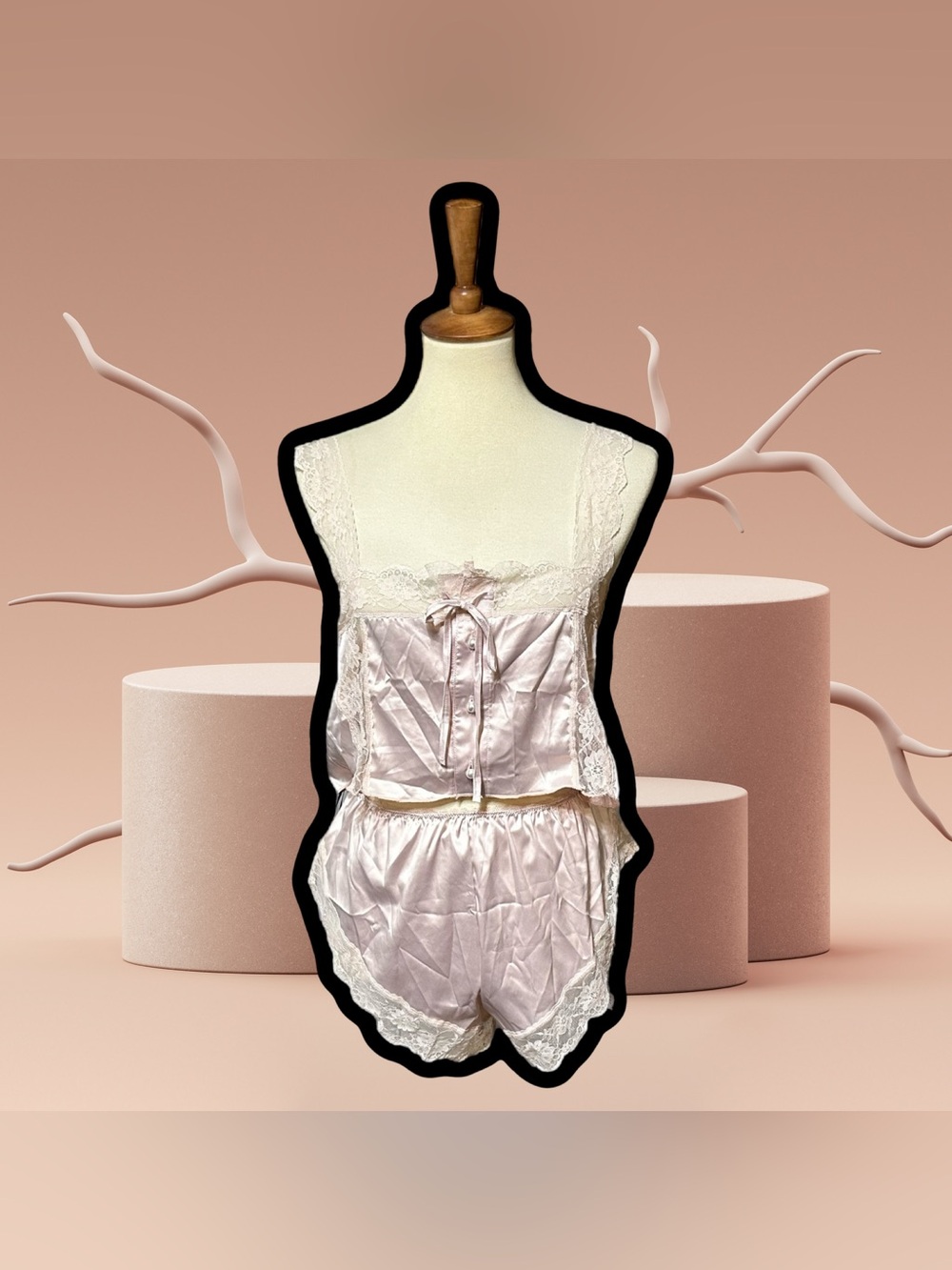 🌈 Beautiful Lace Trim Satin Lounge Set